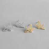 Girl Hollow Thousand Paper Cranes 925 Sterling Silver Stud Earrings