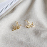 Girl Hollow Thousand Paper Cranes 925 Sterling Silver Stud Earrings