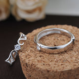 Simple CZ Wings Flying 925 Sterling Silver Adjustable Promise Ring