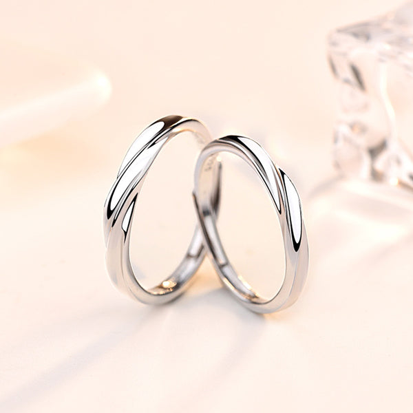 Bague de promesse réglable en argent sterling 925 simple vague d'eau