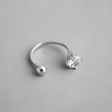 Simple Round CZ Ball 925 Sterling Silver Adjustable Ring