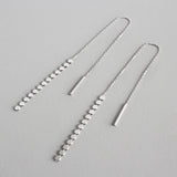 Elegant Flat Beads Tassels  925 Sterling Silver Thread Dangling Earrings