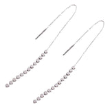 Elegant Flat Beads Tassels  925 Sterling Silver Thread Dangling Earrings