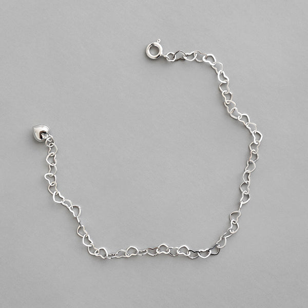 Bracelet fille creux cœur à cœur en argent sterling 925