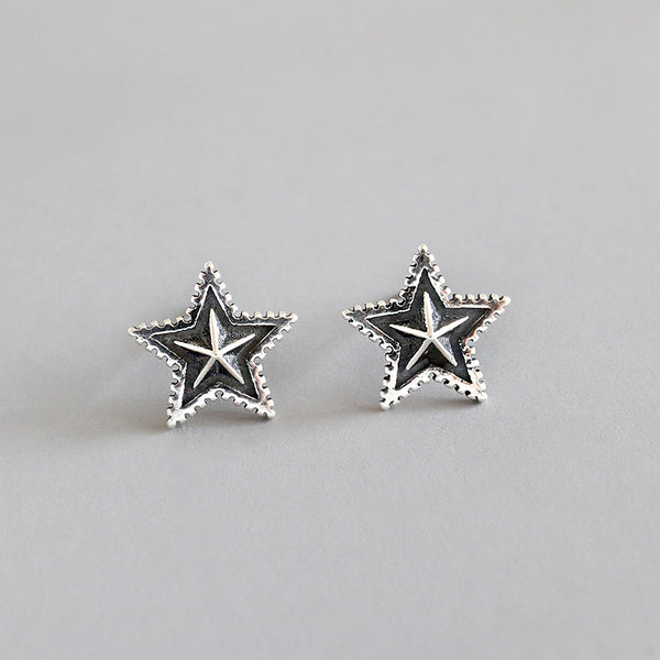 Vintage Stars Women 925 Sterling Silver Stud Earrings