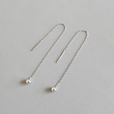 Boucles d'oreilles pendantes en fil d'argent sterling 925 avec mini perles simples