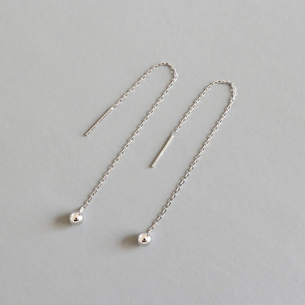 Boucles d'oreilles pendantes en fil d'argent sterling 925 avec mini perles simples