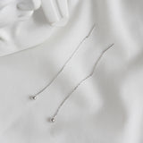 Boucles d'oreilles pendantes en fil d'argent sterling 925 avec mini perles simples