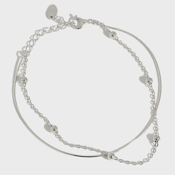 Bracelet en argent sterling 925 à la mode avec perles double couche pour fille