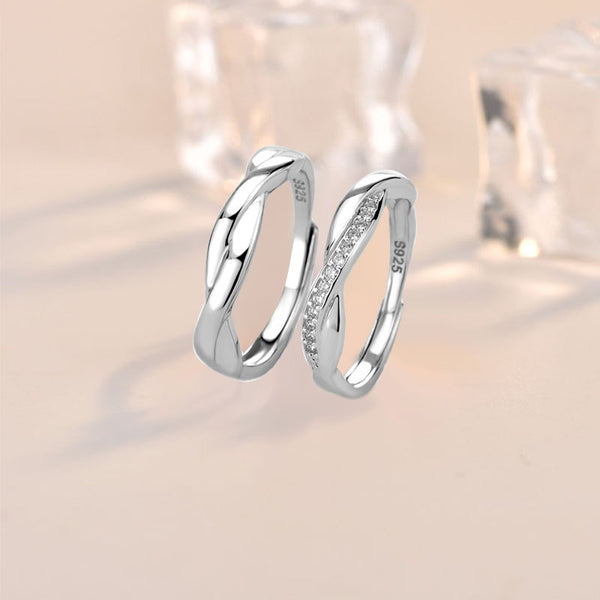 Simple CZ Mobius Twisted 925 Sterling Silver Adjustable Ring