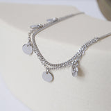 Bracelet de cheville en argent sterling 925 à paillettes doubles couches chaudes