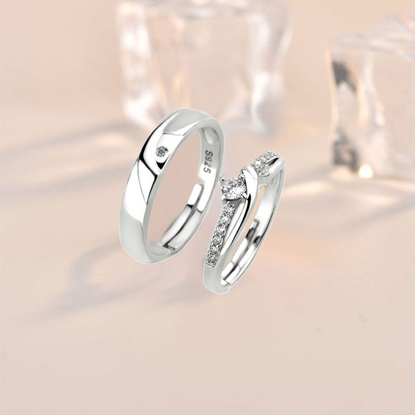 Bague de promesse réglable en argent sterling 925 avec micro-réglage simple