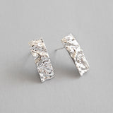 Boucles d'oreilles en argent sterling 925 rectangulaires en papier d'aluminium irrégulier à la mode