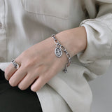 Bracelet vintage en argent sterling 925 avec ailes d'étoile croisée et bouclier de la Tour Eiffel