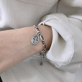 Vintage Cross Star Wings Eiffel Tower Shield 925 Sterling Silver Bracelet