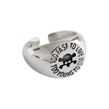 Tête de mort vintage Trop vite pour vivre trop jeune pour mourir Lettres Bague réglable en argent sterling 925