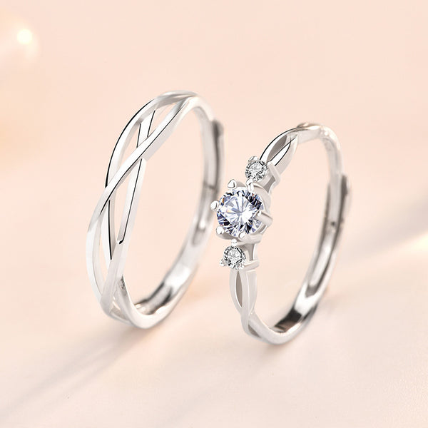 Bague de promesse réglable en argent sterling 925 torsadée avec amour creux CZ