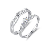 Gift CZ Hollow Love Twisted 925 Sterling Silver Adjustable Promise Ring