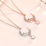 Collier mignon en argent sterling 925 avec croissant de lune et souris CZ