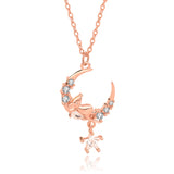 Collier mignon en argent sterling 925 avec croissant de lune et souris CZ