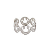 Girl Hollow Smile Face 925 Sterling Silver Adjustable Ring