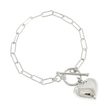 Bracelet en argent sterling 925 avec chaîne creuse et cœur pour fille