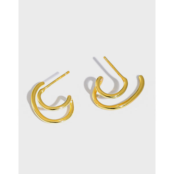 Boucles d'oreilles clou en argent sterling 925 en forme de C à double couche irrégulière