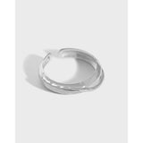 Bague réglable moderne en argent sterling 925 à double couche avec croix