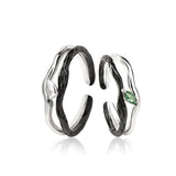 New Dead Wood Green CZ Leaf 925 Sterling Silver Adjustable Promise Ring