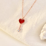 Party Red CZ Demon Heart Key 925 Sterling Silver Necklace