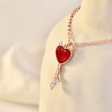 Party Red CZ Demon Heart Key 925 Sterling Silver Necklace