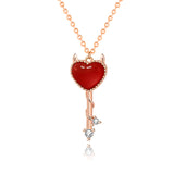 Collier en argent sterling 925 avec clé cœur démon CZ rouge Party