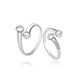 Cute CZ Cat Paw Hug 925 Sterling Silver Adjustable Ring