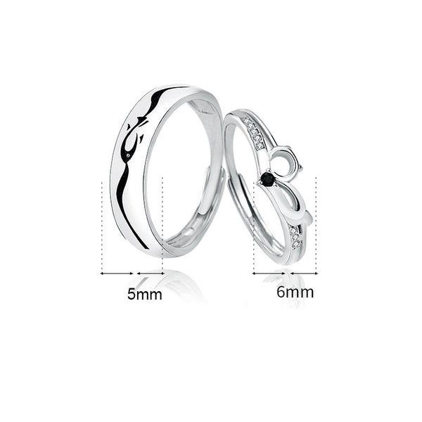 Bague de promesse réglable en argent sterling 925 Fashion CZ Cat Love Fish