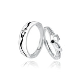 Fashion CZ Cat Love Fish 925 Sterling Silver Adjustable Promise Ring