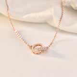 New Hollow Hearts Double Loops Interlocking 925 Sterling Silver Necklace