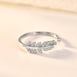 Bague réglable en argent sterling 925 avec feuille CZ