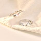 Cute Natural Moonstone CZ Animal Cat 925 Sterling Silver Adjustable Stacker Ring