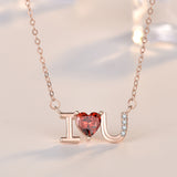 Wedding Red CZ I Love You Letters 925 Sterling Silver Necklace