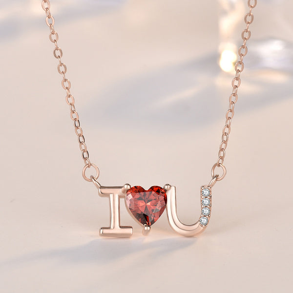 Collier de mariage en argent sterling 925 avec lettres rouges CZ Je t'aime