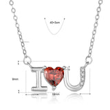 Collier de mariage en argent sterling 925 avec lettres rouges CZ Je t'aime