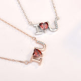 Collier de mariage en argent sterling 925 avec lettres rouges CZ Je t'aime