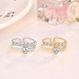 Fashion Double Layer CZ Heart 925 Sterling Silver Adjustable Ring