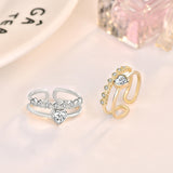 Fashion Double Layer CZ Heart 925 Sterling Silver Adjustable Ring