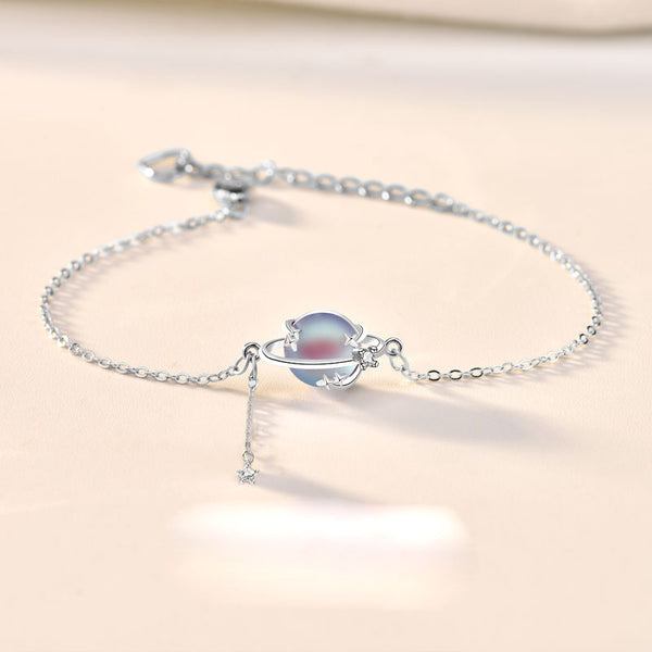 Bracelet en argent sterling 925 avec pierre de lune naturelle et étoile pour fille