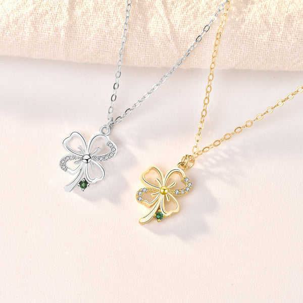 Gift CZ Four Leaf Clover 925 Sterling Silver Necklace