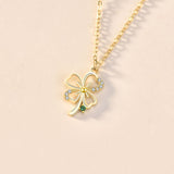 Gift CZ Four Leaf Clover 925 Sterling Silver Necklace