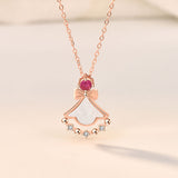 Fille mère de coquille rose CZ jupe 925 collier en argent sterling