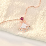 Girl Mother of Shell Pink CZ Skirt 925 Sterling Silver Necklace