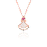 Girl Mother of Shell Pink CZ Skirt 925 Sterling Silver Necklace